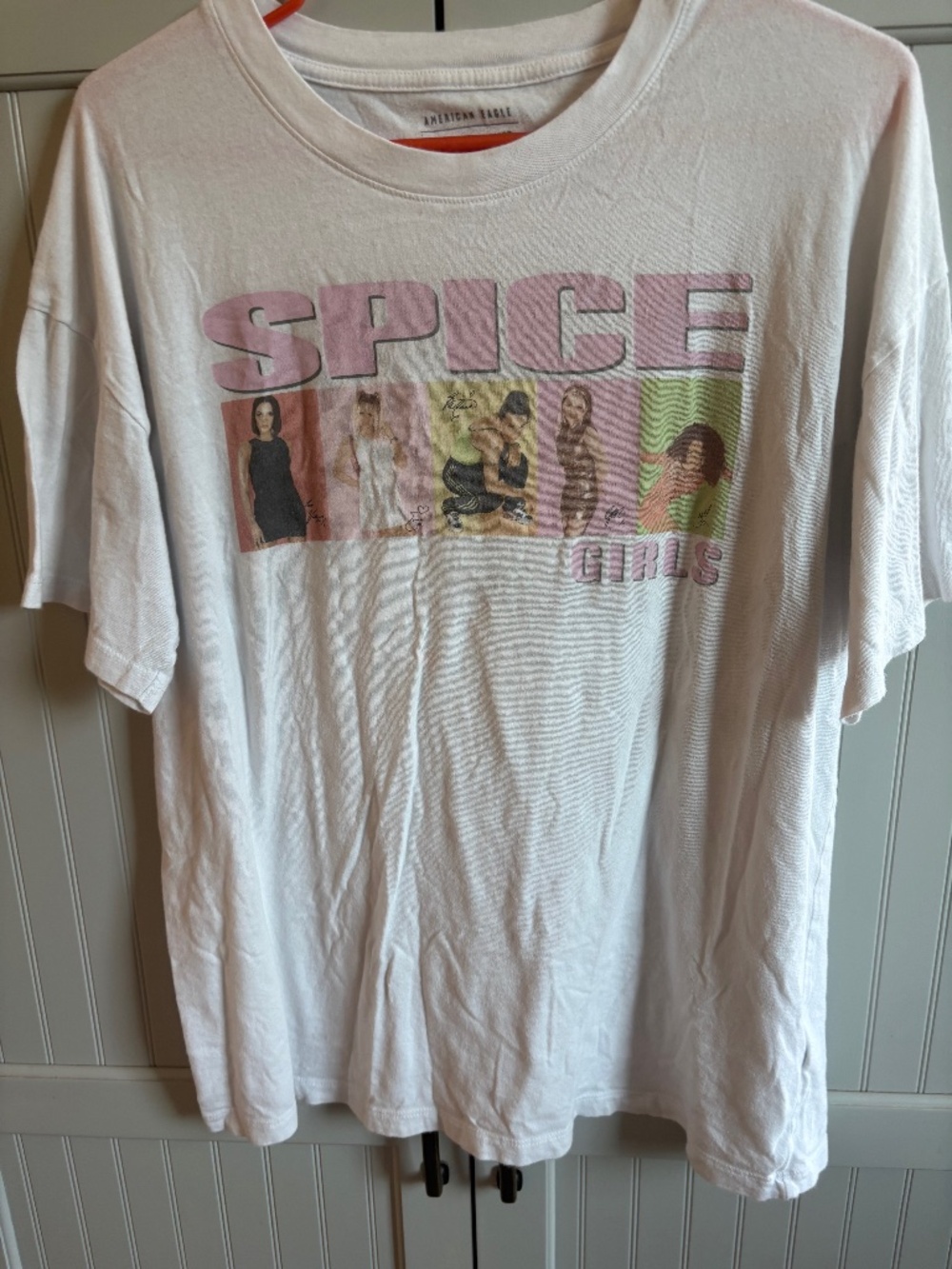 American Eagle Outfitters White Tee with Pink 'SPICE' Graphic
